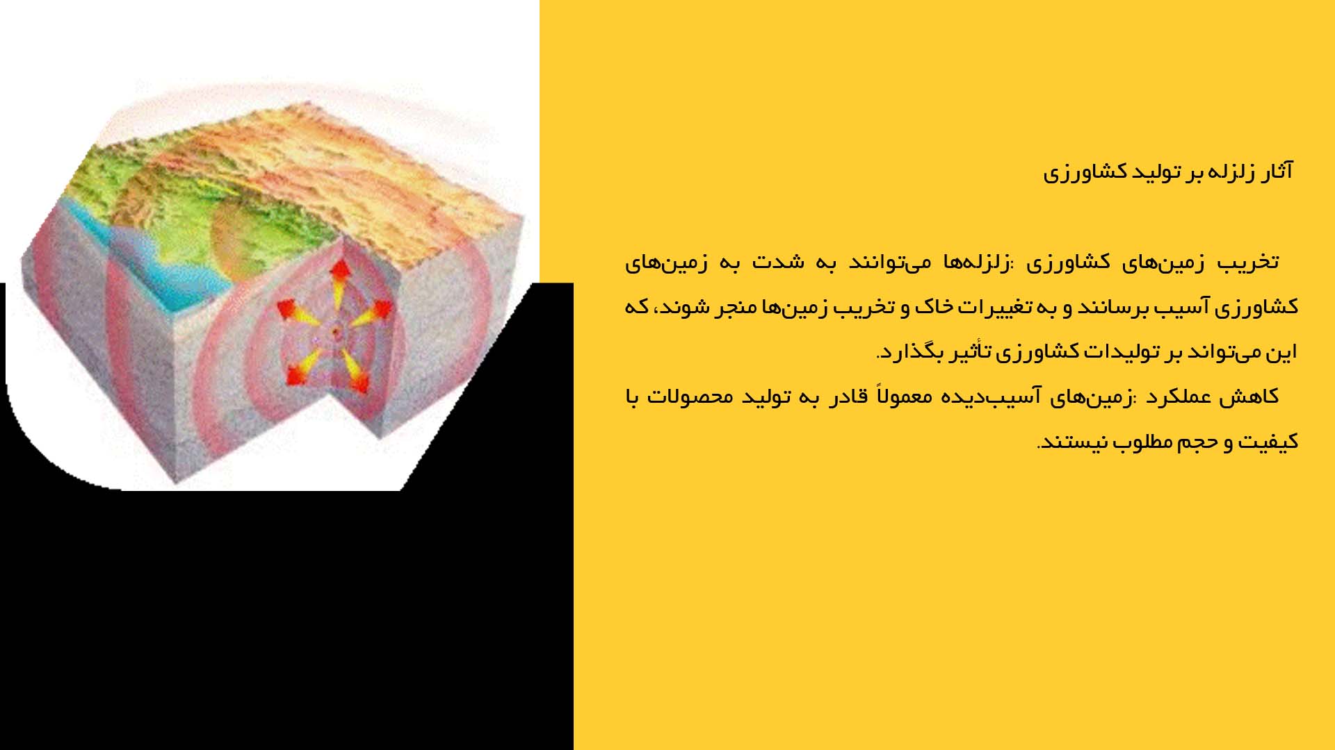 پاورپوینت در مورد تأثیرات زلزله بر منابع و مواد غذایی
